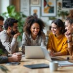 Diverse Team Collaborating In A Modern Workspace.