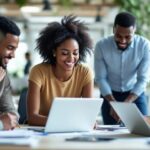 Diverse Team Working Together In A Bright Office.