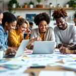 Diverse Freelancers Collaborating In A Modern Workspace.