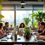 Diverse Team Members Working Together In A Modern Workspace.